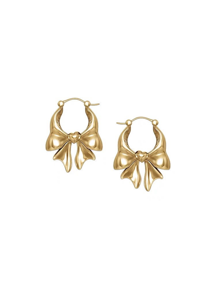 15g Weight 925 Sterling Silver Ear Needle Material Hoop Earrings Classification 1 Pair Sweet Simple Style Bow Knot Copper Hoop Earrings