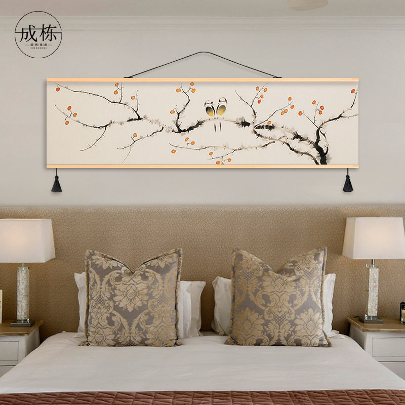 中式山水花鸟装饰画客厅书房艺术挂画布艺横版大尺寸挂布背景布厂