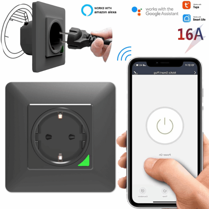 跨境易我联智能WiFi插座tuya欧规远程无线控制智能插座