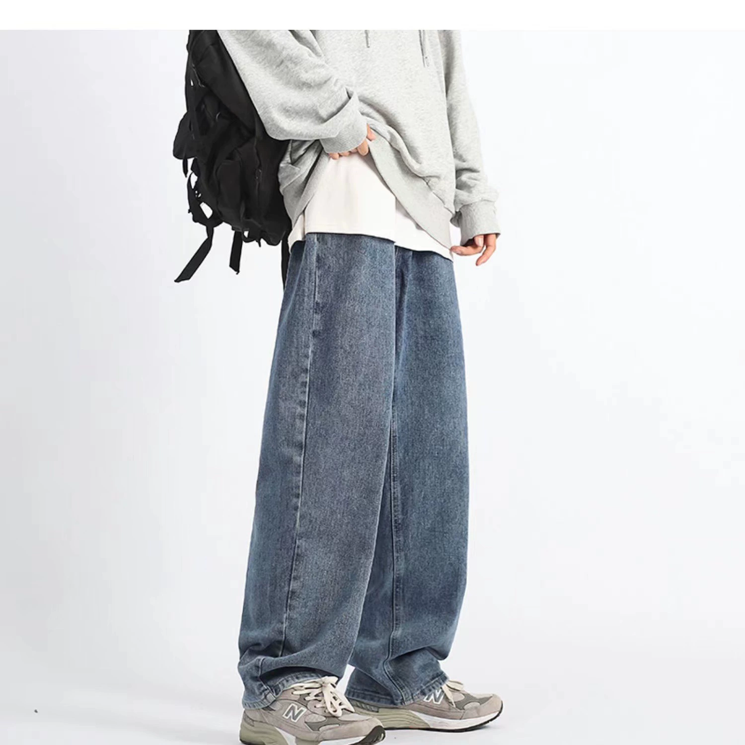 Demi-season autumn jeans, trousers for leisure, loose straight fit