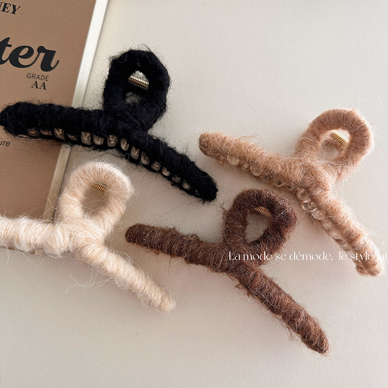 Wicklung herbst und winter süße wolle haarnadel weibliche zurück kopf hochsteckfrisur shark clip große haar clip hochwertige haar grip kopfschmuck_voghion.com