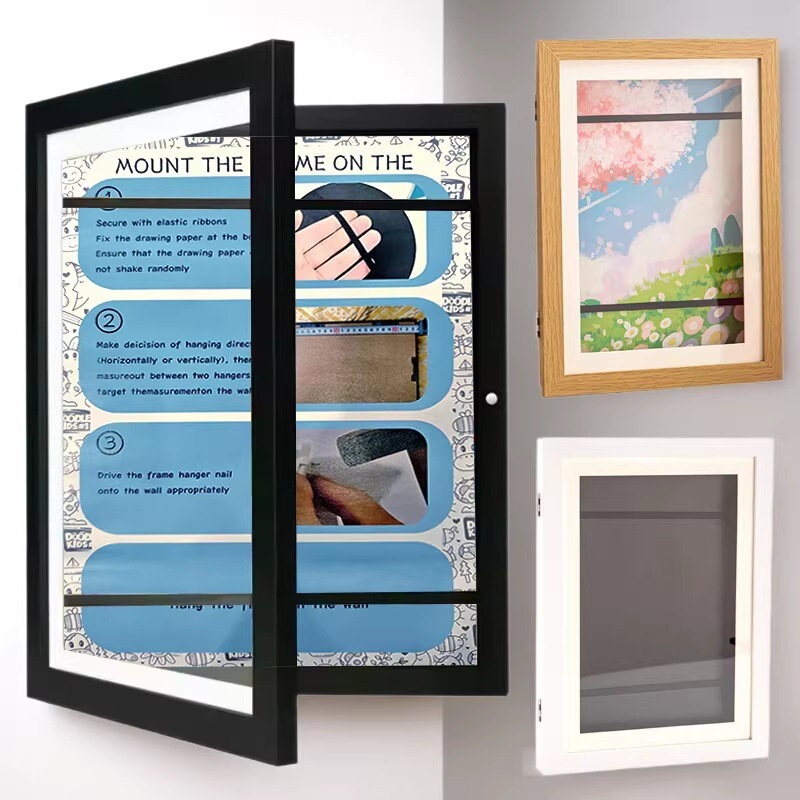 Flip Photo Frame Kidsartframes Cross-Border A4 Kidsren's Magnetic Popular Art Wooden Frame Decorative Picture Frame