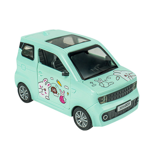 Mini plastic car model with opening doors, lights, music, and inertia for children, durable and crash-resistant