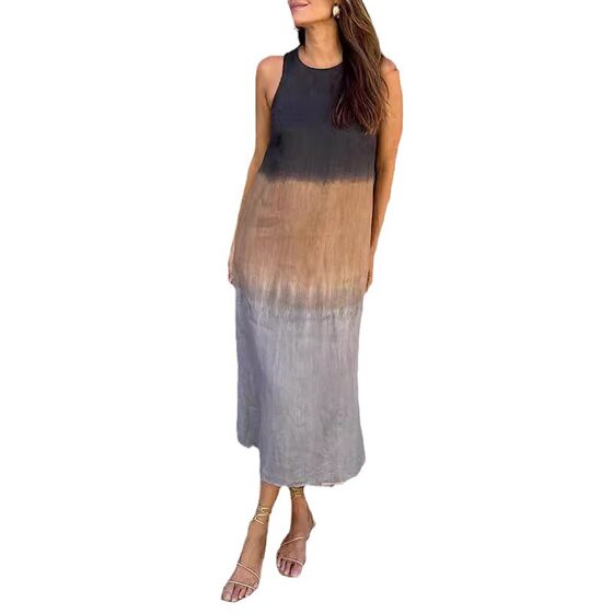 Amazon AliExpress 2024 Cross-border Women's Summer Women's Casual Sleeveless Slit Gradient Long dress