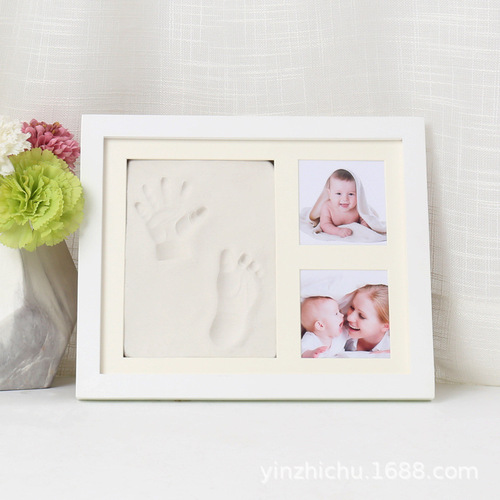 Baby Handprint and Footprint Ink Pad Picture Frame, 10-inch Wooden Picture Frame for Infant 100th Day Birthday Ink Pad Picture Frame, Factory Wholesale