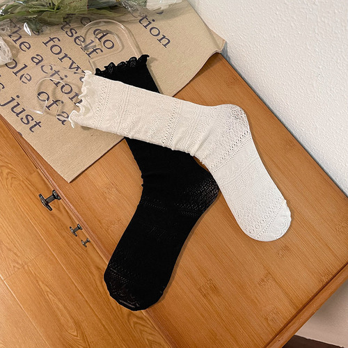 Flower Yanxi Spring and Summer New Products Ruffles Lace Pile Socks Japanese Girl Y2K Thin Summer Beautiful Mid-Calf Socks 