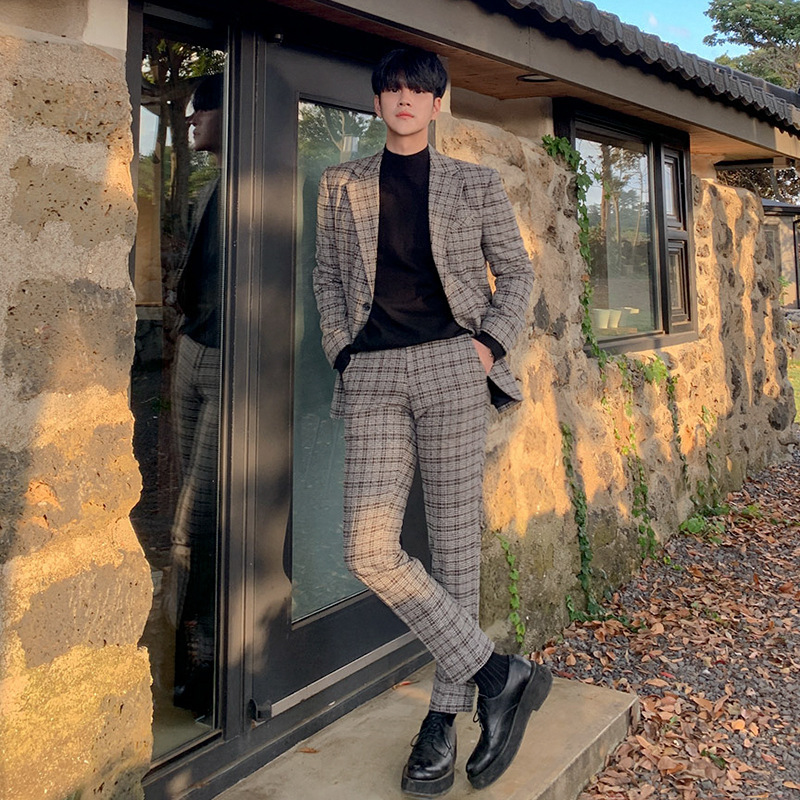[Clearance] Plaid Suit suit Men's Light Mature Style Casual Small Suit Korean Loose High-end Suit