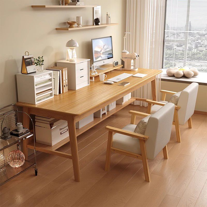 Long Table Against the Wall, Narrow Table, Rectangular Desk, Double Desk, Home Computer Desk, Solid Wood Leg Workbench