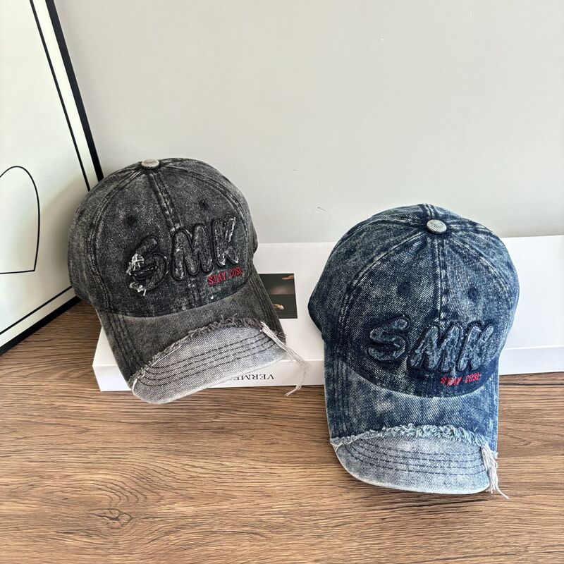 春夏新作デニムベースボールキャップアメリカンレトロリッピングサンハットインニッチ顔見せ小鴨舌キャップトレンド|undefined
