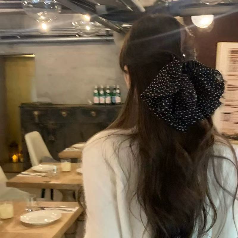 French Retro Mesh Polar Dot Bow Grab Clip Elegant Fashion Chiffon Half Grab Autumn and Winter Hair Accessories Women's Hairpin Clip