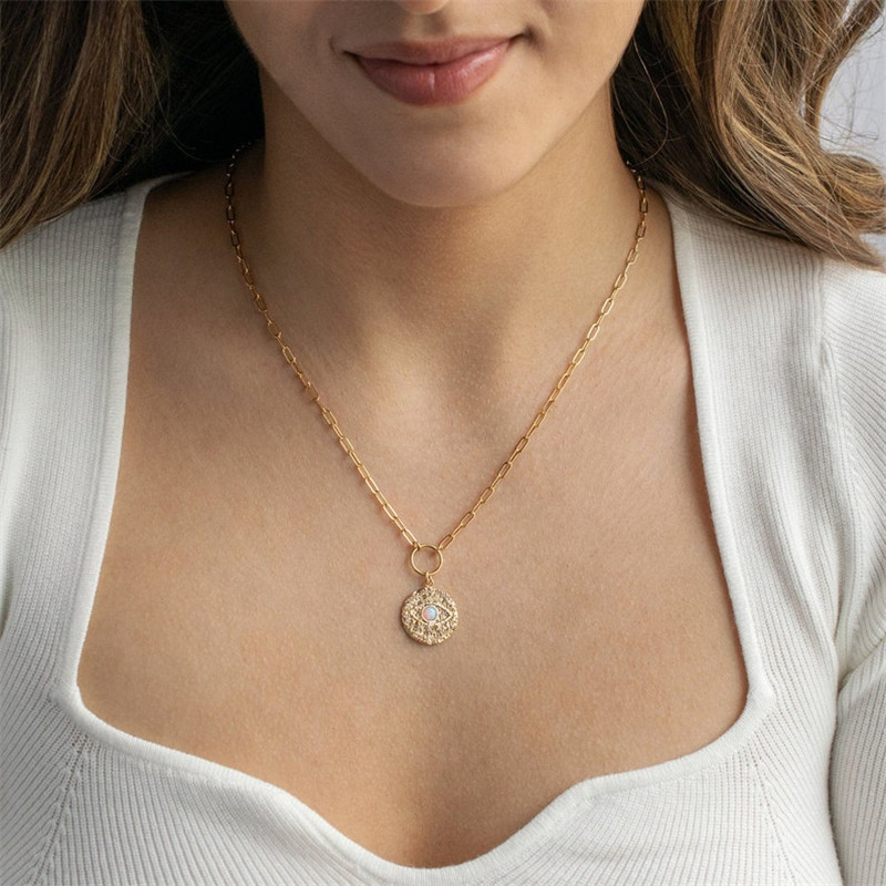 Retro Geometric Eye Copper Pendant Necklace Copper Necklaces