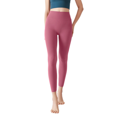 2024 European and American new style one-piece T-line fitness pants for women, peach hip high waist, slimming and nude yoga pants wholesale