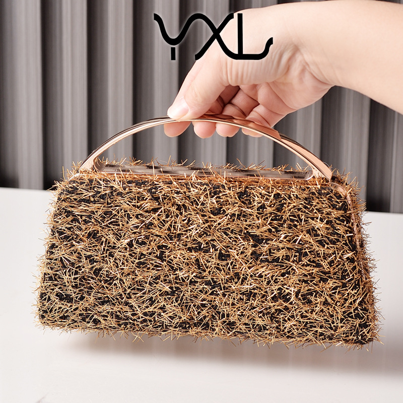 Bolso de cena dorado con borlas de nuevo estilo transfronterizo, bolso de fiesta portátil, bolso de novia de boda de moda europea y americana, venta directa de fábrica