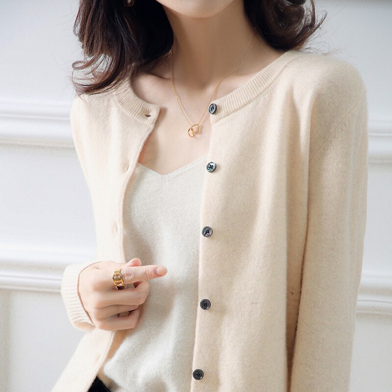 Cardigan Sweater Autumn and Winter Round Neck Knitted Cardigan Women's Loose Large Size Sweater Cardigan Base Sweater Coat Top Women