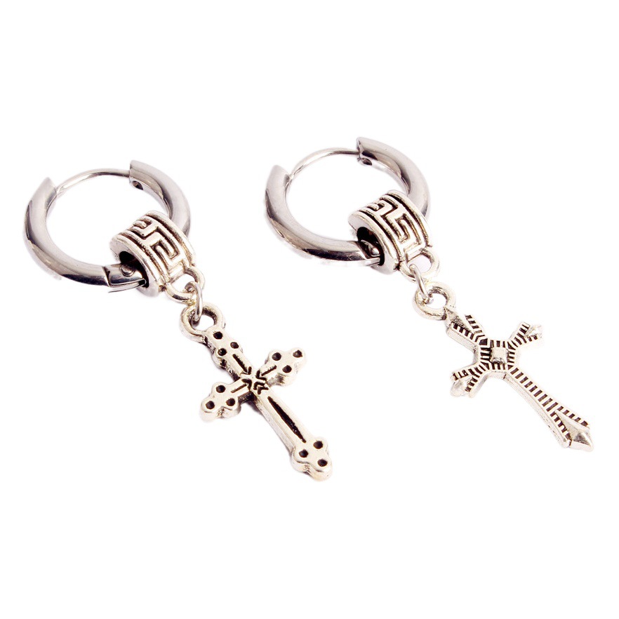 European and American personality cross skull hip hop stainless steel ear ring ear buckle fashion earrings wholesale cross-border men's jewelry