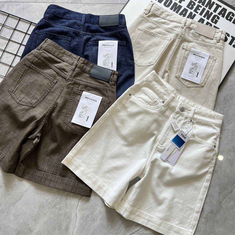 Cool and Slimming~ Deep Blue Hemp Denim Shorts for Women, 2026 Summer Thin Casual A-Line Wide-Leg Five-Point Hot Pants