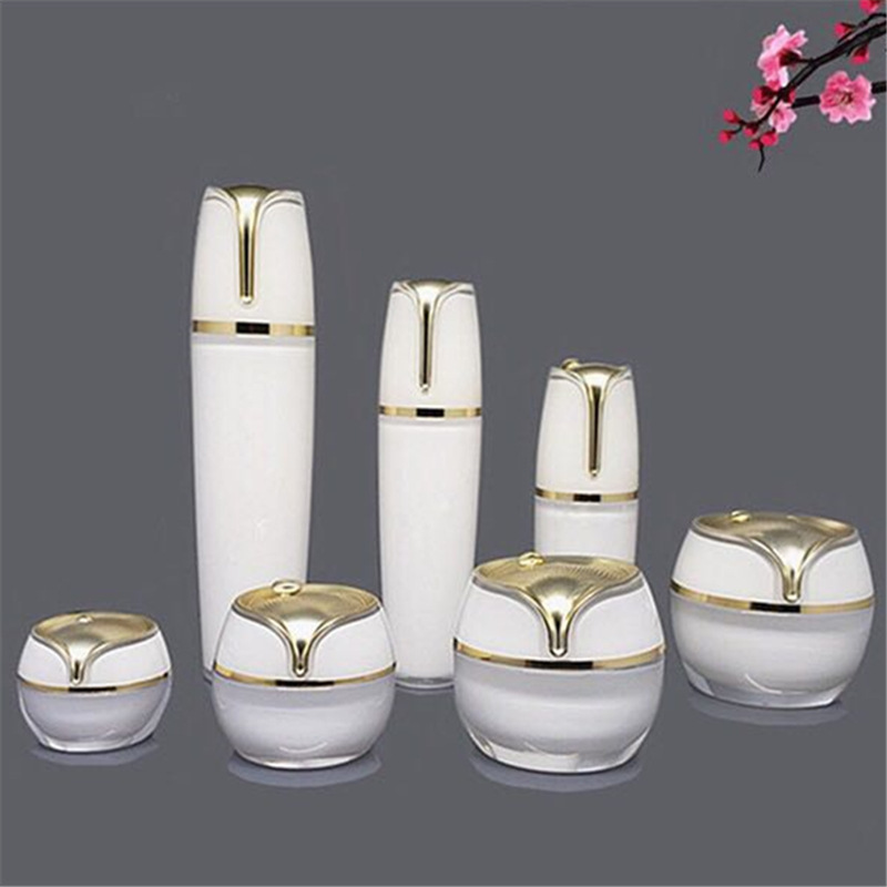 现货亚克力套装瓶膏霜瓶乳液喷雾瓶30/50/100ml荷叶瓶化妆瓶包装