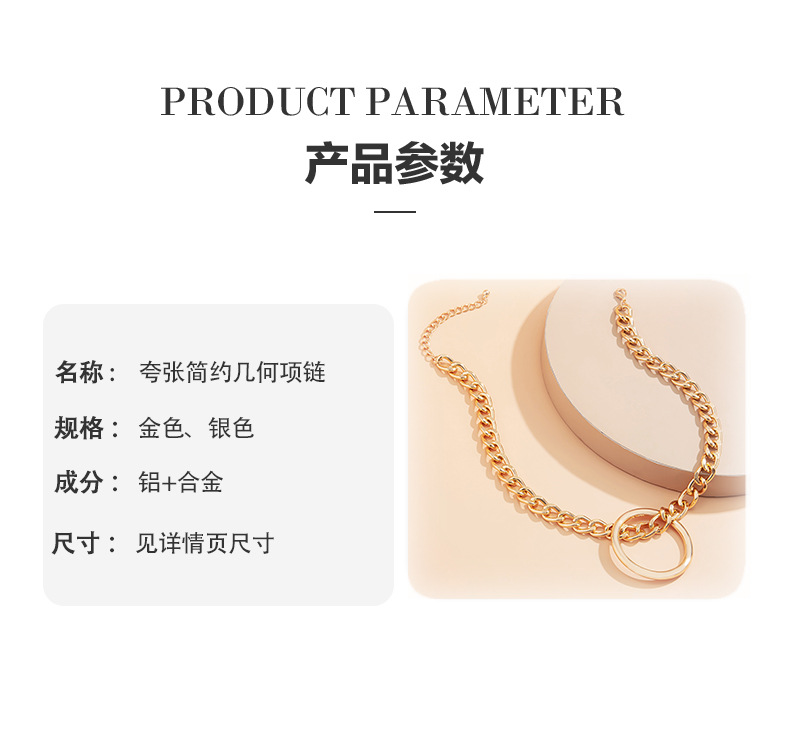 Hip-hop Single-layer Geometric Ring Thick Chain Necklace display picture 1