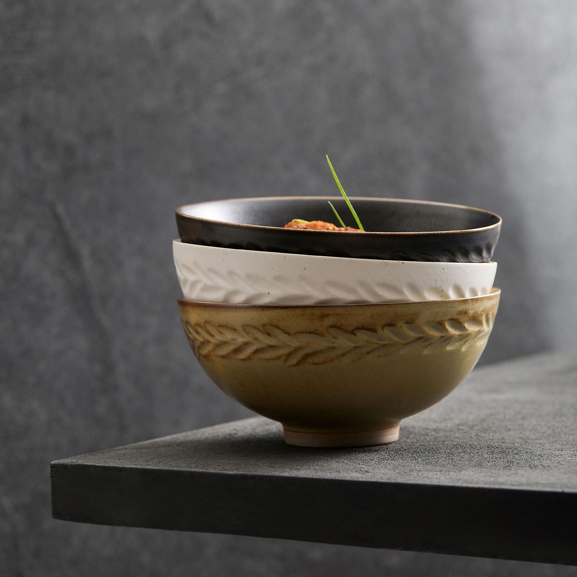 Tazón de impresión de montaña y río φ 12.4cm * H5.7cm Tazón de arroz nórdico moderno y simple Tazón de arroz de cerámica alemana lote