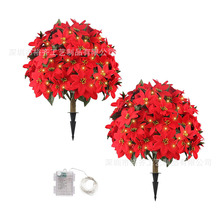 亚马逊热销圣诞仿真花束一品红绒布人造仿真植物假花绿植厂家直销
