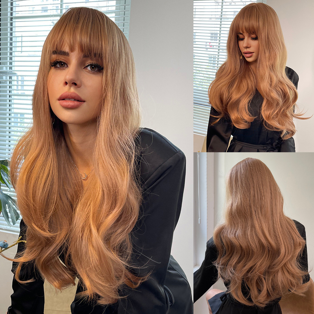 Europa y América Amazon caliente peluca flequillo largo rizado pelo mate de alta temperatura de seda de fibra química tocados pelucas del pelo
