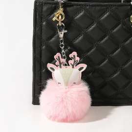 跨境圣诞鹿小鹿毛绒钥匙扣挂件毛绒狐狸包包饰品配饰钱包小挂坠