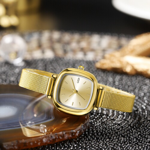 Godi Minimalist Korean Style Casual Women's Watch with High-End Net Band Quartz Watch, Waterproof Small Sugar Cube Women's Watch