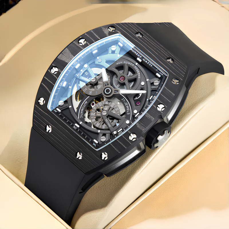 Bugatti Brand Watch Men's New Carbon Fiber Series Hollow Waterproof Luminous Fully Automatic Mechanical Watch