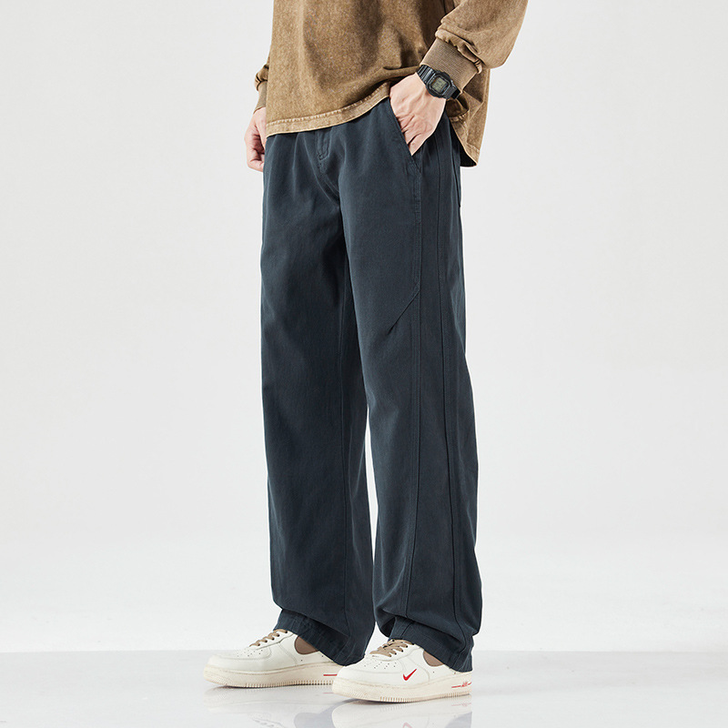 Japanese Retro Cotton Cargo Pants Men 2025 Autumn New Trendy Brand Loose Large Size Simple Straight Casual Pants
