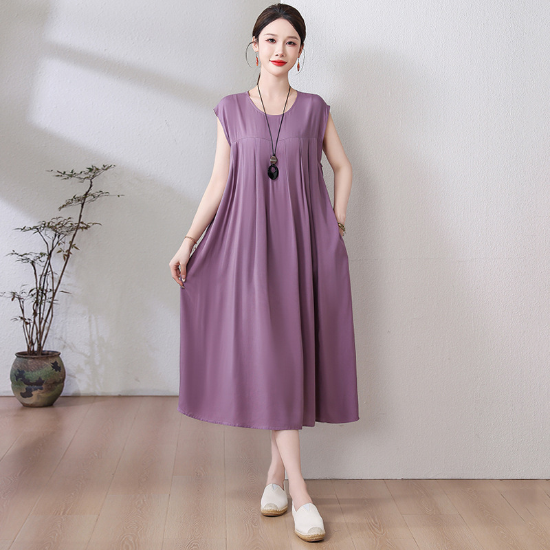 お母さんの綿のシルクのワンピースの半袖の中で老年の夏服の大きいサイズの婦人服は太ってゆったりしている人工綿のスカートの女性をプラスします。|undefined