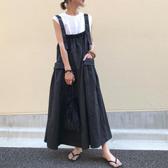 クロスボーダー風背もたれスカートセット夏ミディアムロング大ポケットひざマイナスポケット可愛い日系背もたれスカート