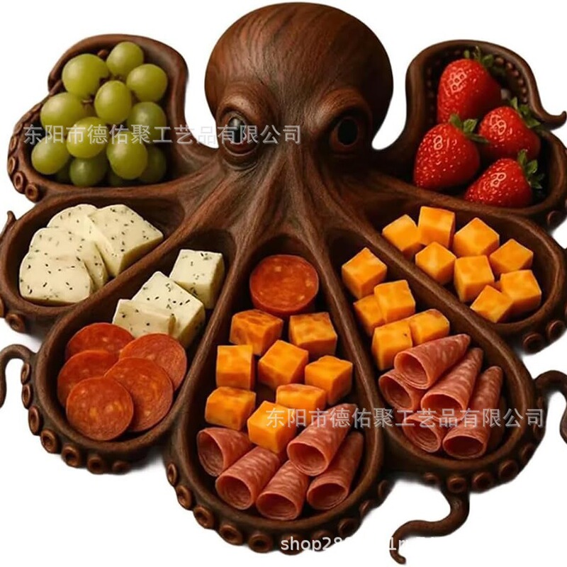 Tray wooden octopus shape creative snacks melon seeds fruit plate platter cross-border new Octopus Charcute