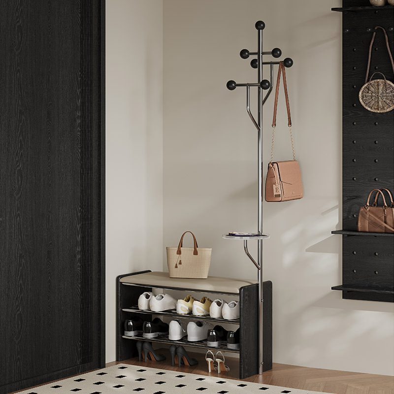 Italian Multifunctional Coat Rack, Shoe Changing Stool, Integrated Shoe Rack, Indoor Entrance Door Double-Layer Shoe Storage Rack