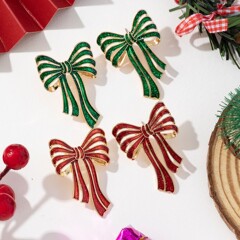 クロスボーダークリスマスイヤリングリボンレッドグリーングリットオニオンピンク合金イヤリング女性のホリデーギフト