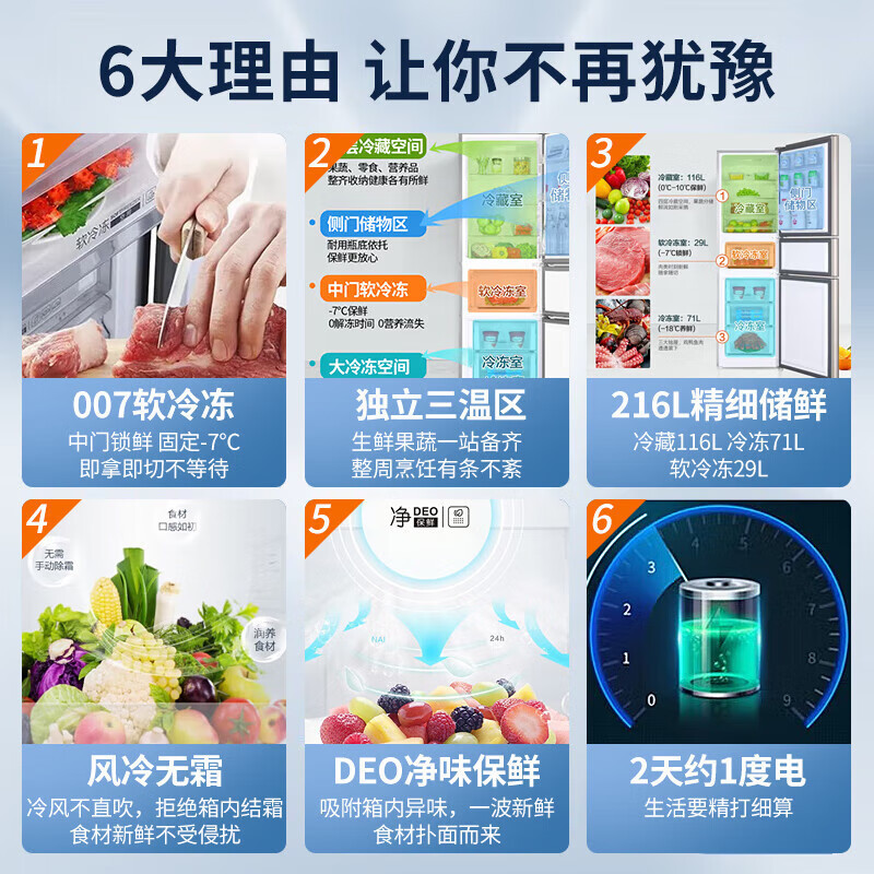 海尔冰箱家用三开门216升超薄小型中型风冷无霜净味保鲜超薄|undefined