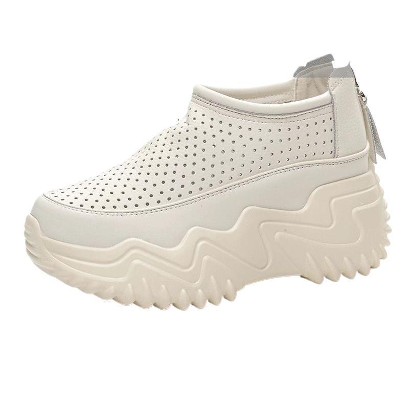 New Style Breathable Casual Summer Dad Shoes for Women, Featuring Height-Increasing Design and Perforated Holes, Available in White, Brown, and Yellow