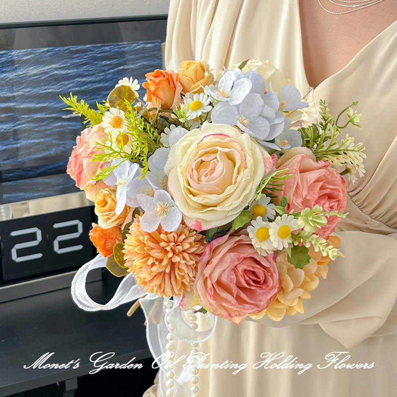 Сад Моне, свадебный букет невесты, розы, искусственные цветы, букет искусственных цветов, сертификат помолвки, фото, декоративные цветы