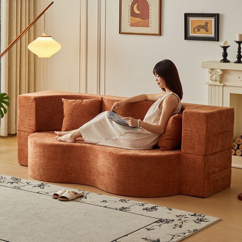 Retro Sofa Bed Fabric Sofa Living Room Small Apartment Straight Row Double Dual-Use Folding Home Bedroom Can Lie down and Sleep