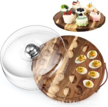 乡村实木鸡蛋托盘带防尘透明罩双面蛋糕展示盘木质分格鸡蛋收纳盘
