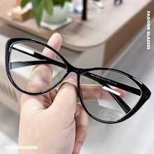 新款欧美复古猫眼眼镜黑框近视眼镜女倒三角高级感超轻TR90眼镜框