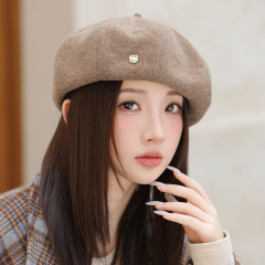 韩版秋季帽子女复古爱心贝雷帽时尚高级感百搭八角帽文艺感画家帽