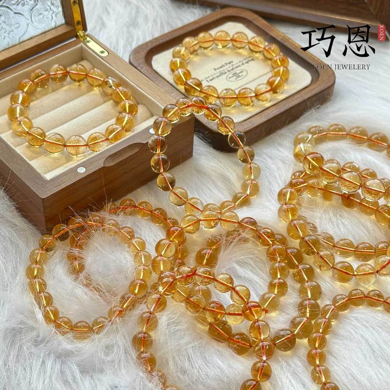 巧恩珠宝天然黄水晶巴西暴力黄净体散珠素圈高品质水晶手链手串|undefined