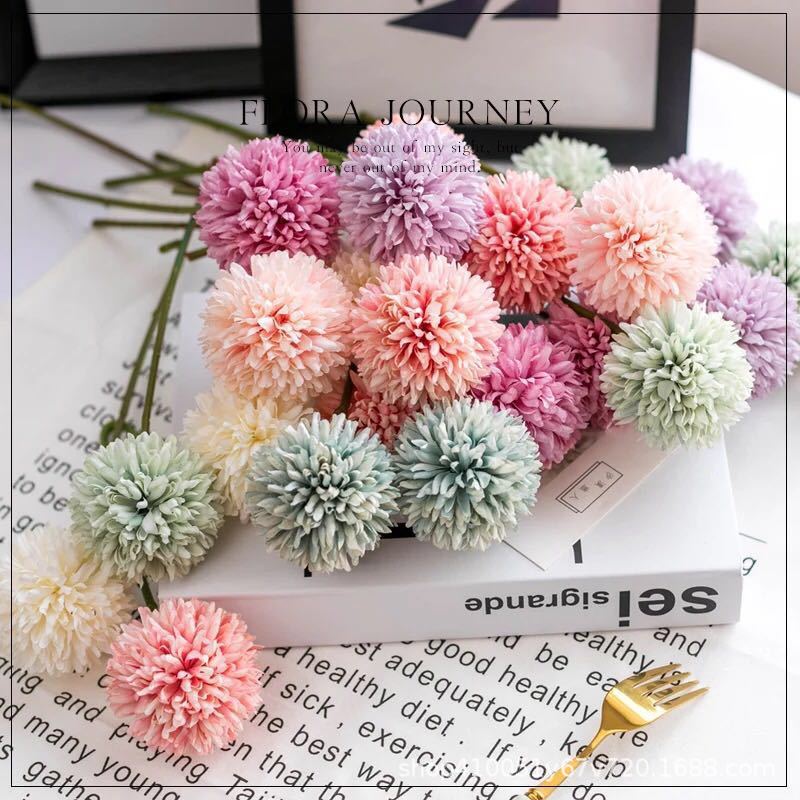 Simulated Snowball Flower Dandelion Rose Bouquet Living Room Floor Decoration Dry Flower Artificial Flower Silk Flower Arrangement Decor