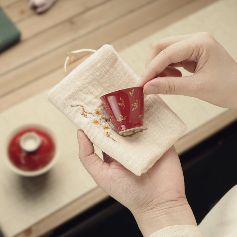 Lang Hong Gossip Tea Tasting Cup Antique National Style Tea Cup Red Single Cup Jingdezhen Ceramic Kung Fu Tea Tea Set