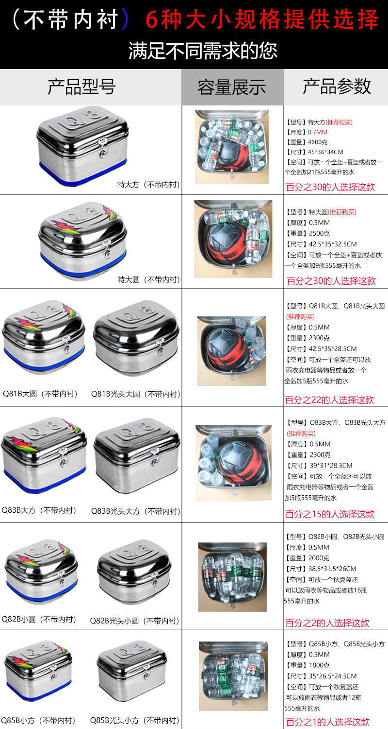 Motorcycle Trunk Tail Box Electric Car Rear Tail Box Extra Large Motorcycle Tail Box Thickened Stainless Steel