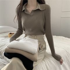 气质复古针织上衣女长袖内搭翻领毛衣2025年秋冬洋气POLO领打底衫