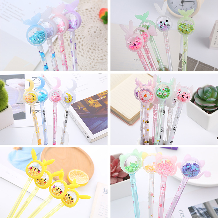 Una variedad de bolígrafo de firma de papelería de oficina opcional ins pluma de gel de lentejuelas de alta apariencia pluma de agua de estudiante de varilla transparente creativa