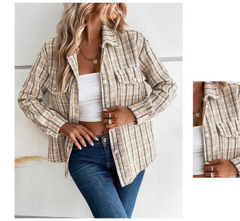 Women's Retro Plaid Cardigan Coat Lightweight Stylish Outerwear_voghion.com