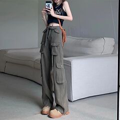ズボンの女性の高腰のまっすぐなズボンの服装のズボンの黒色はやせている秋の甘いクールな風のゆったりしている広脚のズボンのカジュアルなズボンのズボン