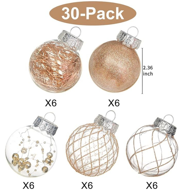Caja de regalo PET transparente con bola decorativa de 6cm, colgante para árbol de Navidad o boda